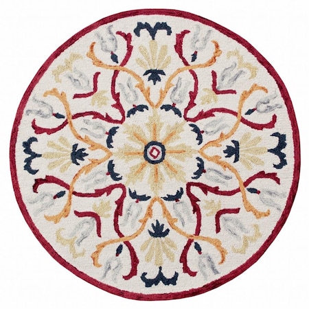 Palacedesigns 4 ft. Round Red & Ivory Floral Filigree Area Rug PA3657970